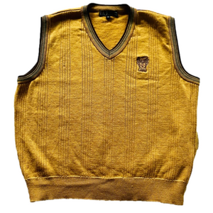 Vintage DAKS London Golf Wool V-Neck Sweater Vest Unisex Yellow Mens medium